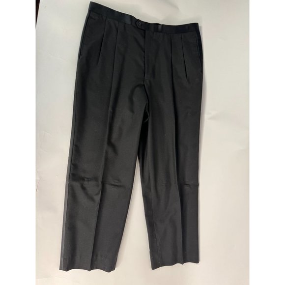 Custom Vintage Tuxedo Pant with Satin Stripe 40 Black Polyester Blend - Picture 6 of 16